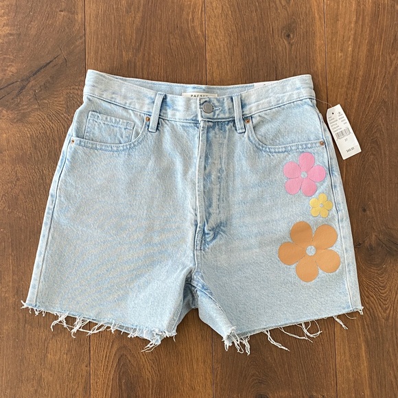PacSun Pants - Pacsun 90’s Girlfriend Light Blue Jean Shorts with Floral Accents size 27 NWT